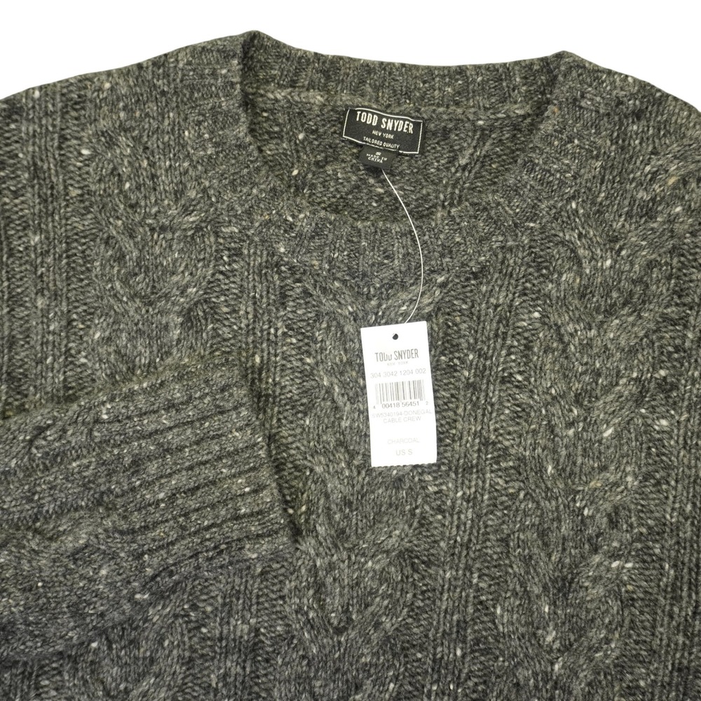 NEW Todd Snyder Sweater Mens S Gray Donegal‎ Cable Knit Crewneck Merino Alpaca